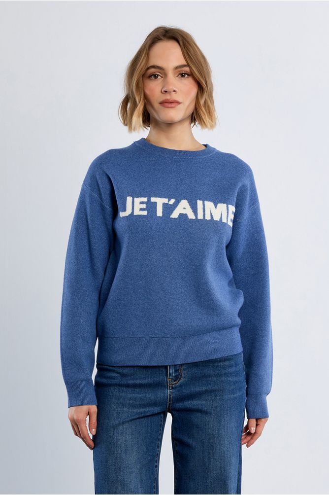"Pull en maille, inscription ""Je t'aime"""