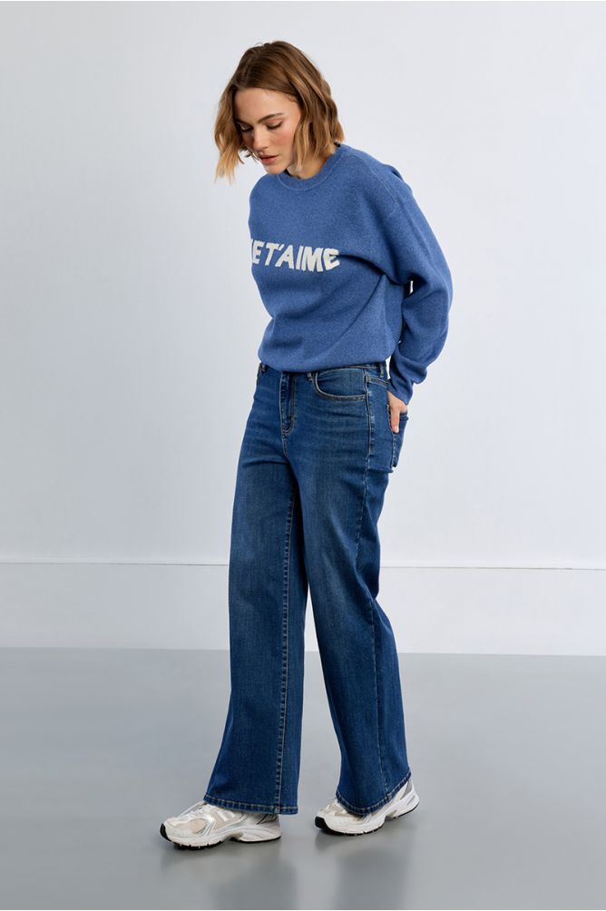 "Pull en maille, inscription ""Je t'aime"""