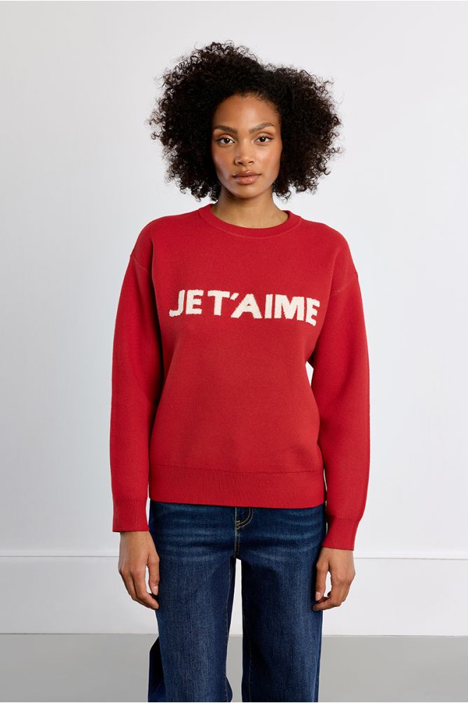 "Pull en maille, inscription ""Je t'aime"""