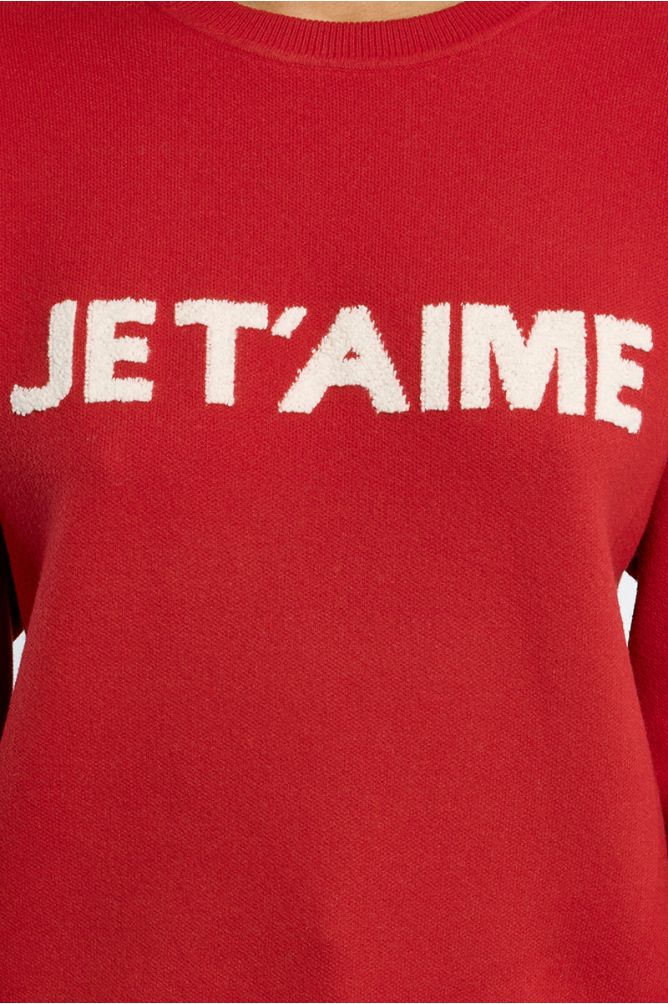 "Pull en maille, inscription ""Je t'aime"""
