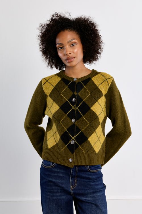 Cardigan en maille, à carreaux