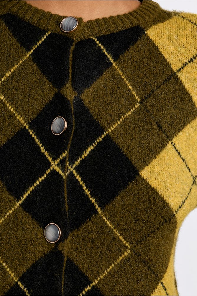 Knit cardigan, checked