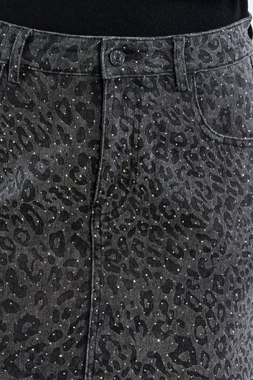Leopard mini skirt, in rhinestone denim