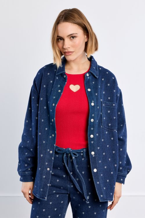 Surchemise en coton, surpiquée de cœurs