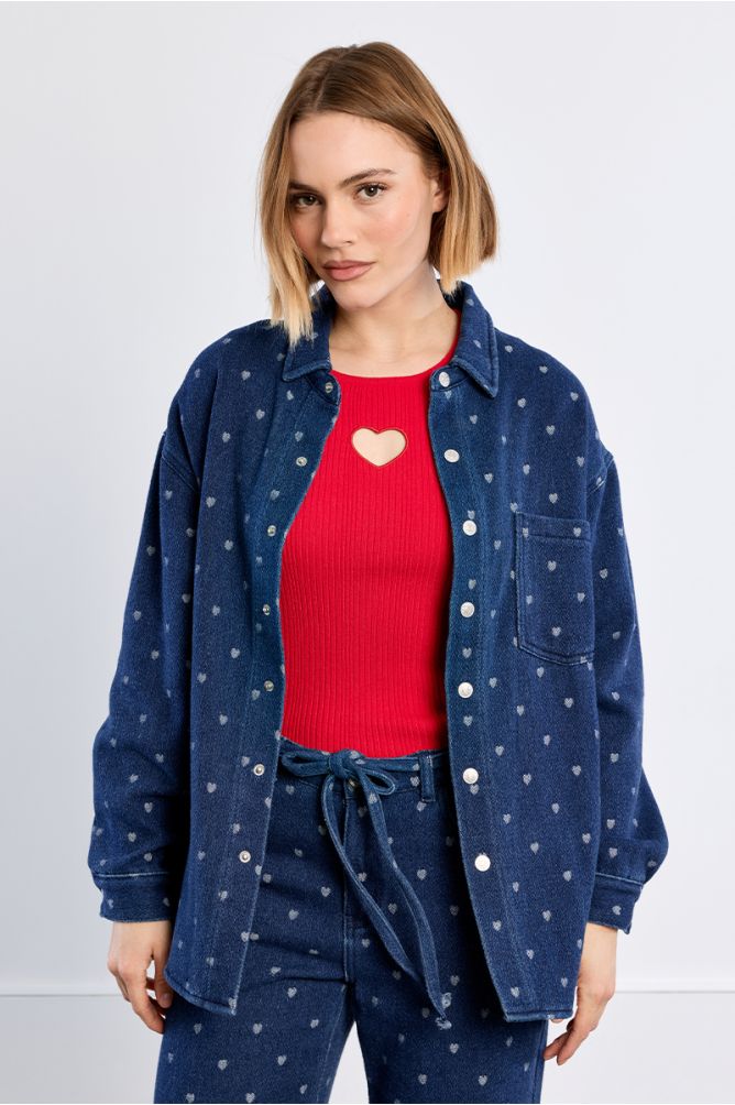 Cotton overshirt, topstitched with hearts