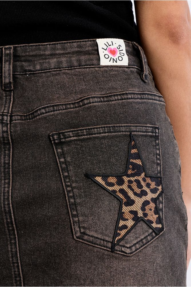 Denim mini skirt, star patches