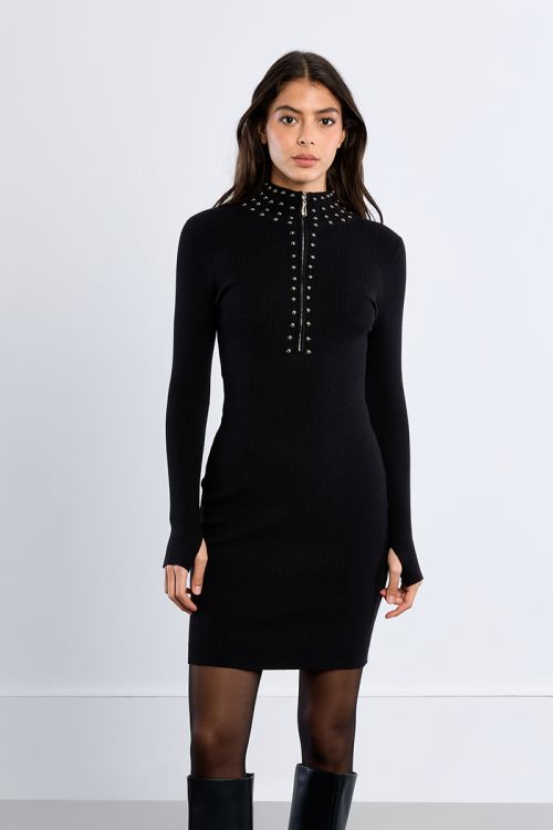 Vestido midi de punto detalle abalorios