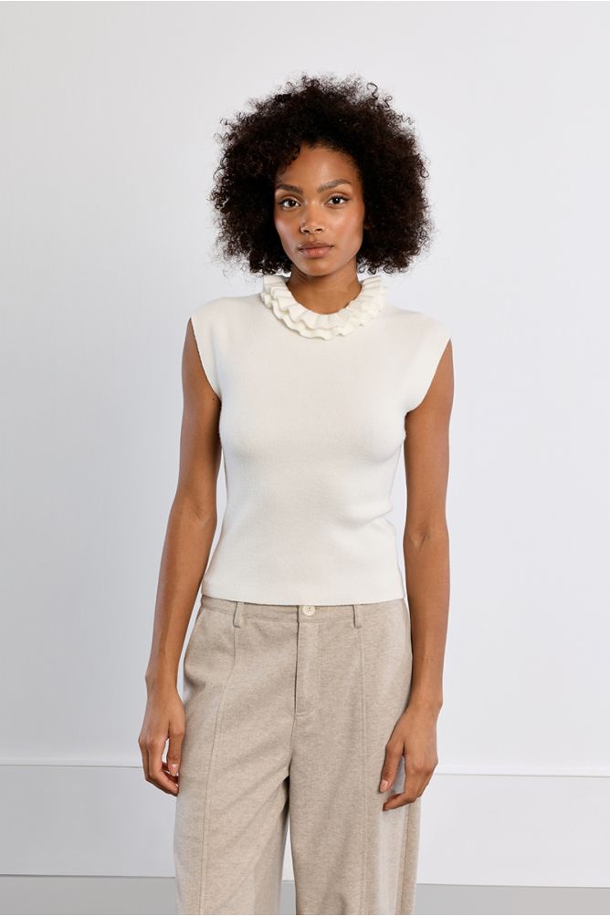 Pull en maille manches courtes, col Victorien