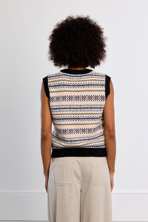 Sleeveless sweater, V-neck tybetan pattern