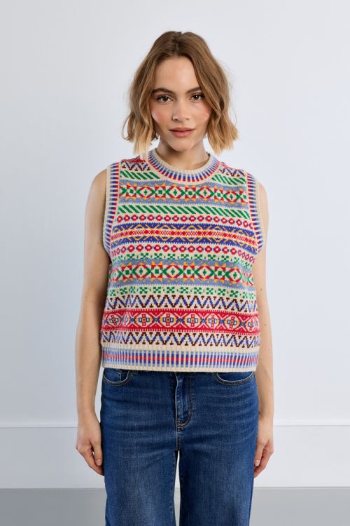 Pull sans manches, motif tybétain