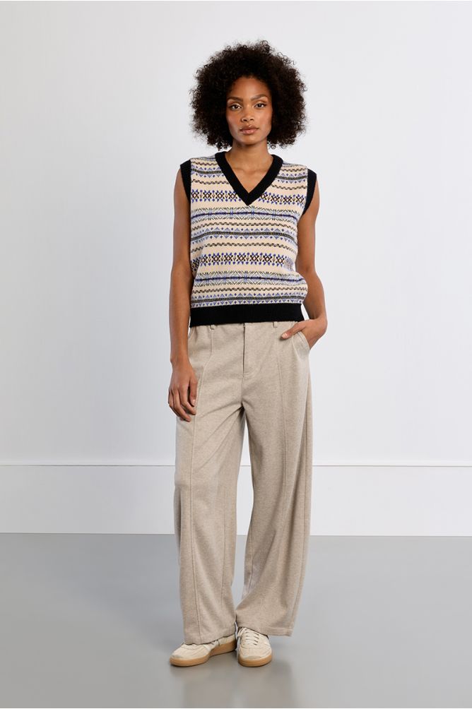 Pull sans manches, motif tybétain col V