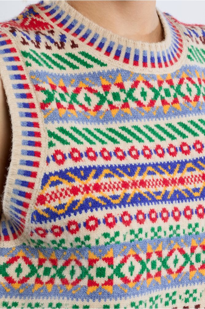 Pull sans manches, motif tybétain