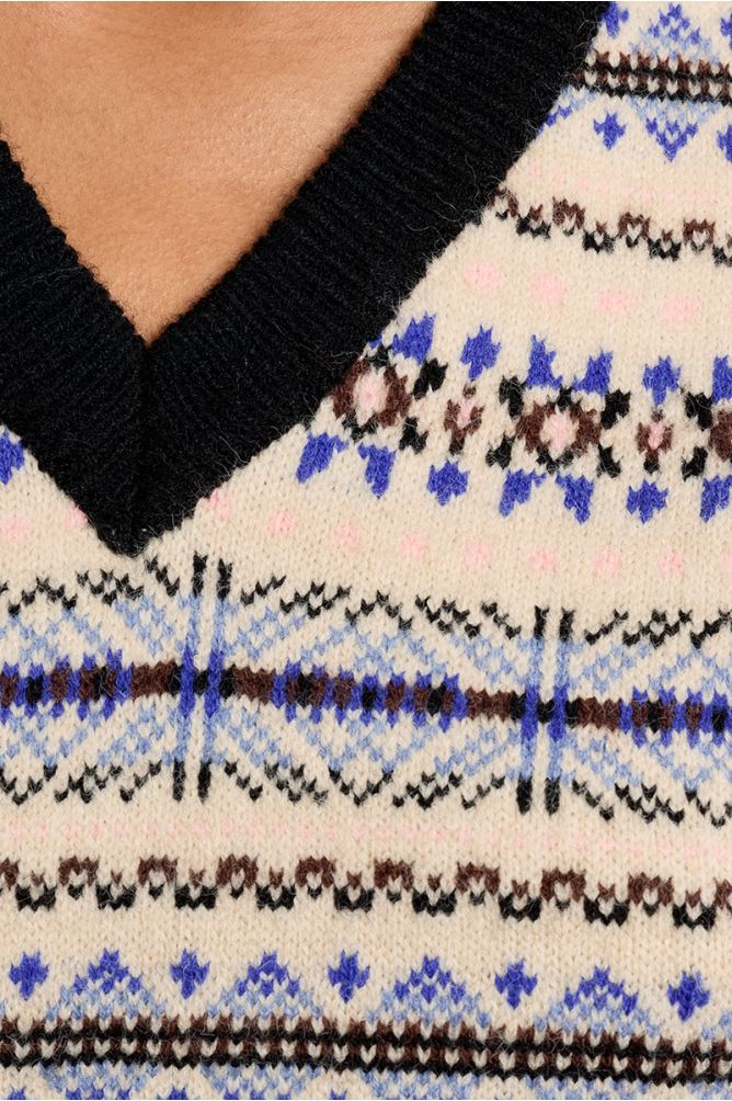 Sleeveless sweater, V-neck tybetan pattern
