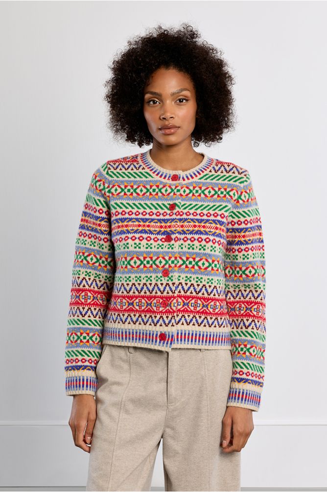 Cardigan en maille, motif tybétain