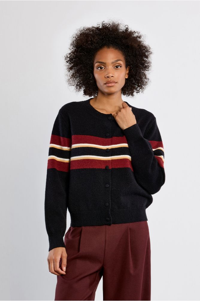 Knitted cardigan, striped