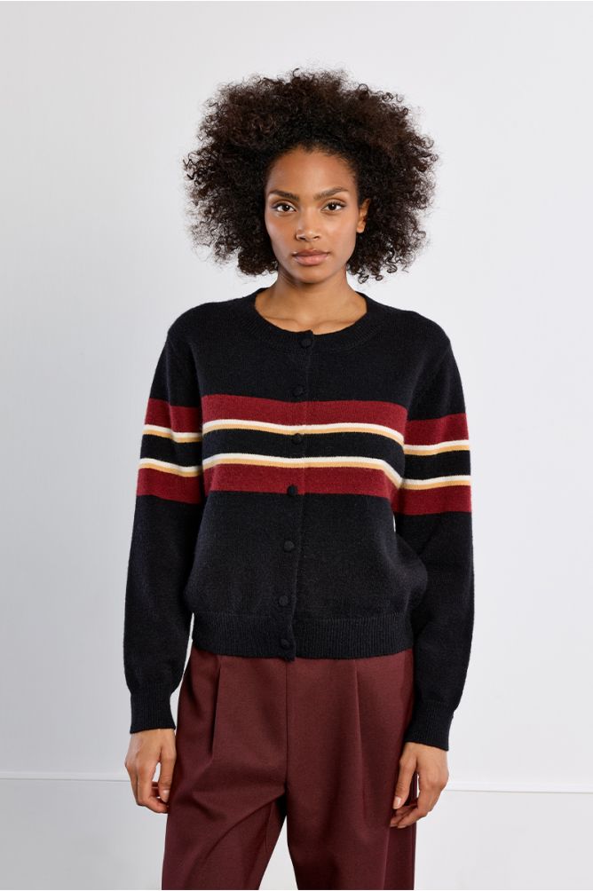 Cardigan en maille, rayé