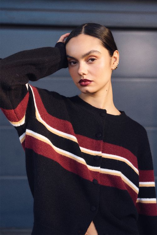 Knitted cardigan, striped