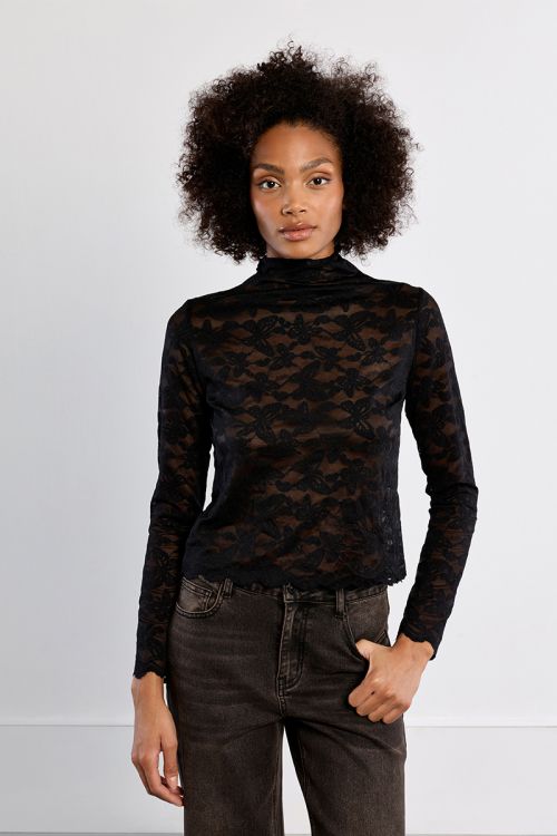 Top en mesh brodé, semi-transparent