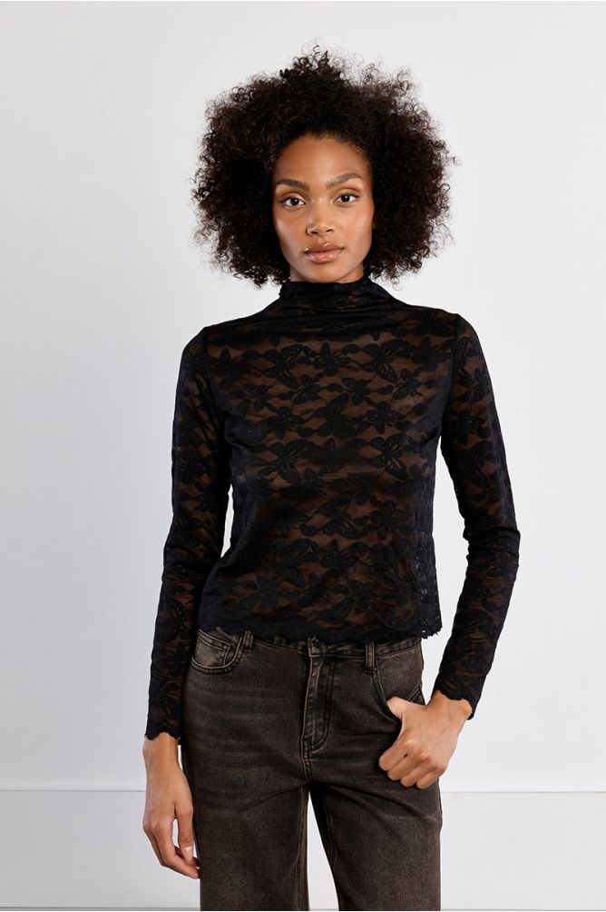 Top en mesh brodé, semi-transparent