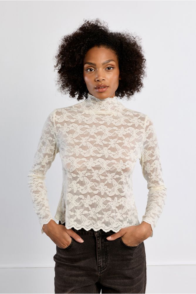 Top en mesh brodé, semi-transparent