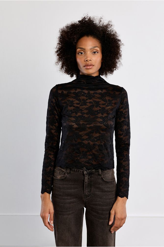 Top en mesh brodé, semi-transparent