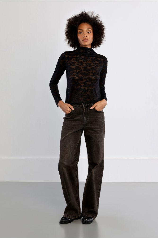 Top en mesh brodé, semi-transparent