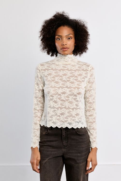 Top en mesh brodé, semi-transparent