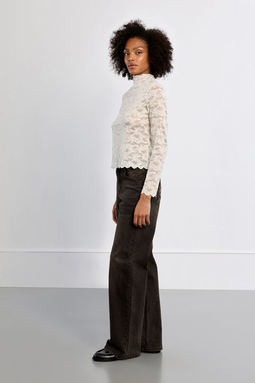 Top en mesh brodé, semi-transparent