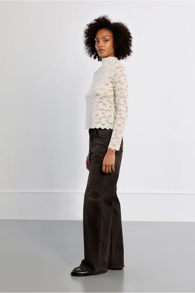 Top en mesh brodé, semi-transparent