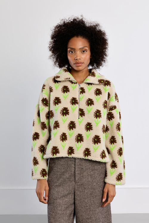 Sweat-shirt à fleurs, moutonné
