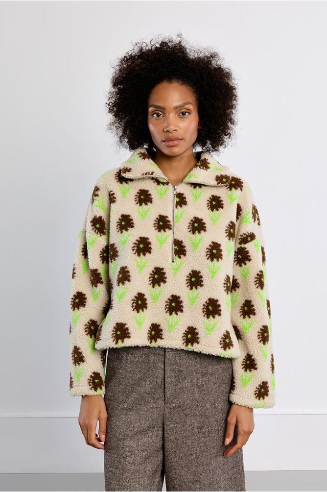 Sweat-shirt à fleurs, moutonné