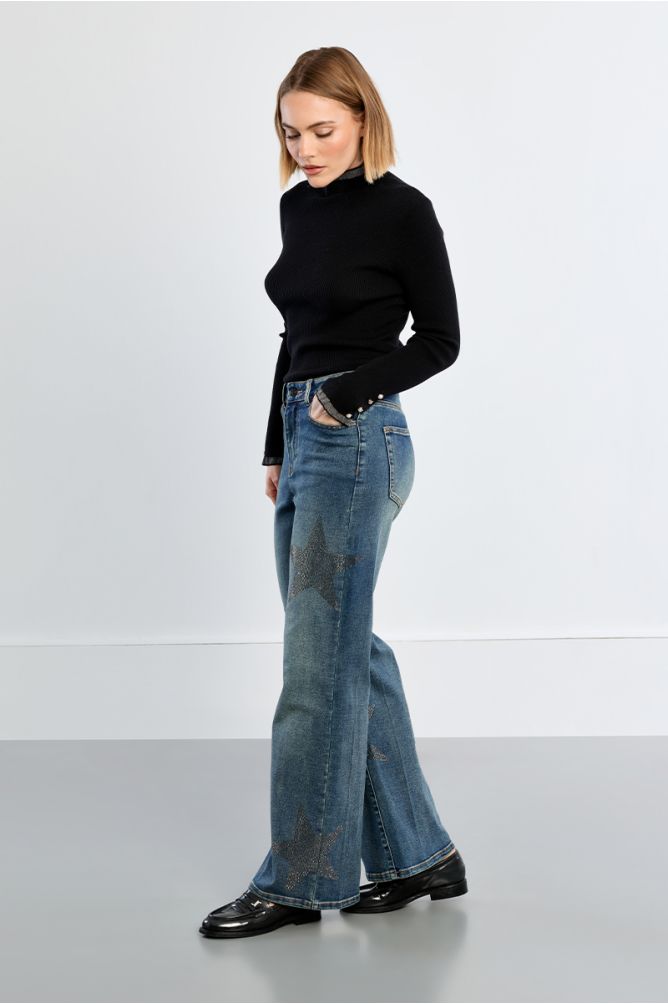 Straight denim, rhinestone stars