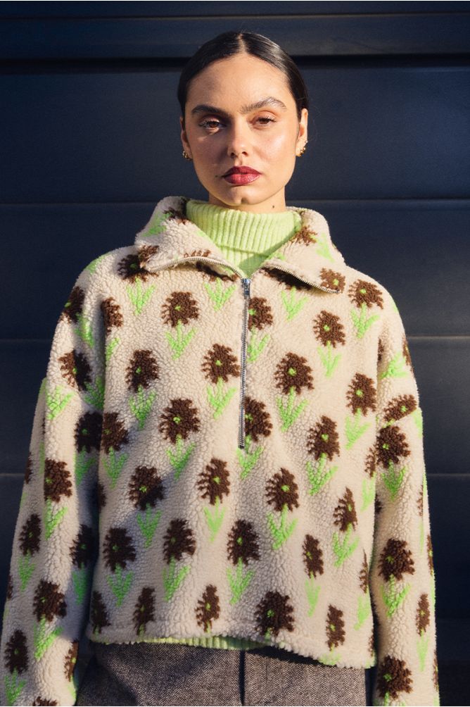 Floral sweatshirt, sheepskin