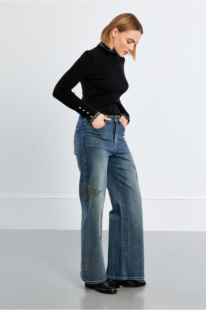 Denim droit, étoiles strassées