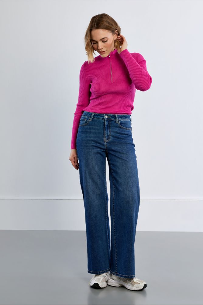 Denim taille haute, large