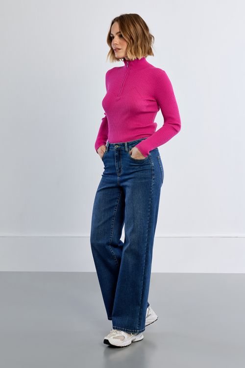 High-waisted denim, wide
