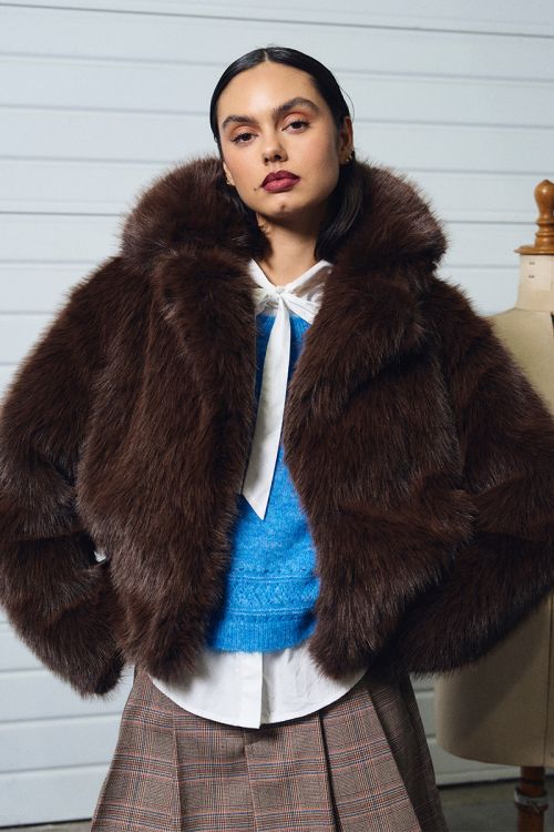 Faux fur coat, brown