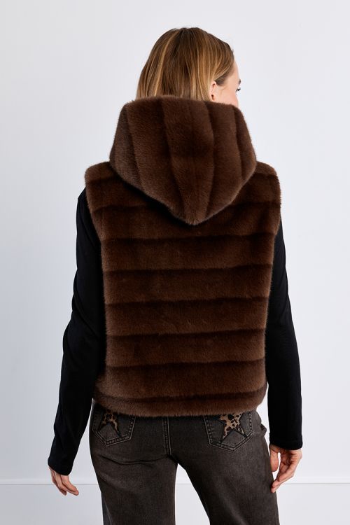 Chaleco der mujer de peluche con capucha
