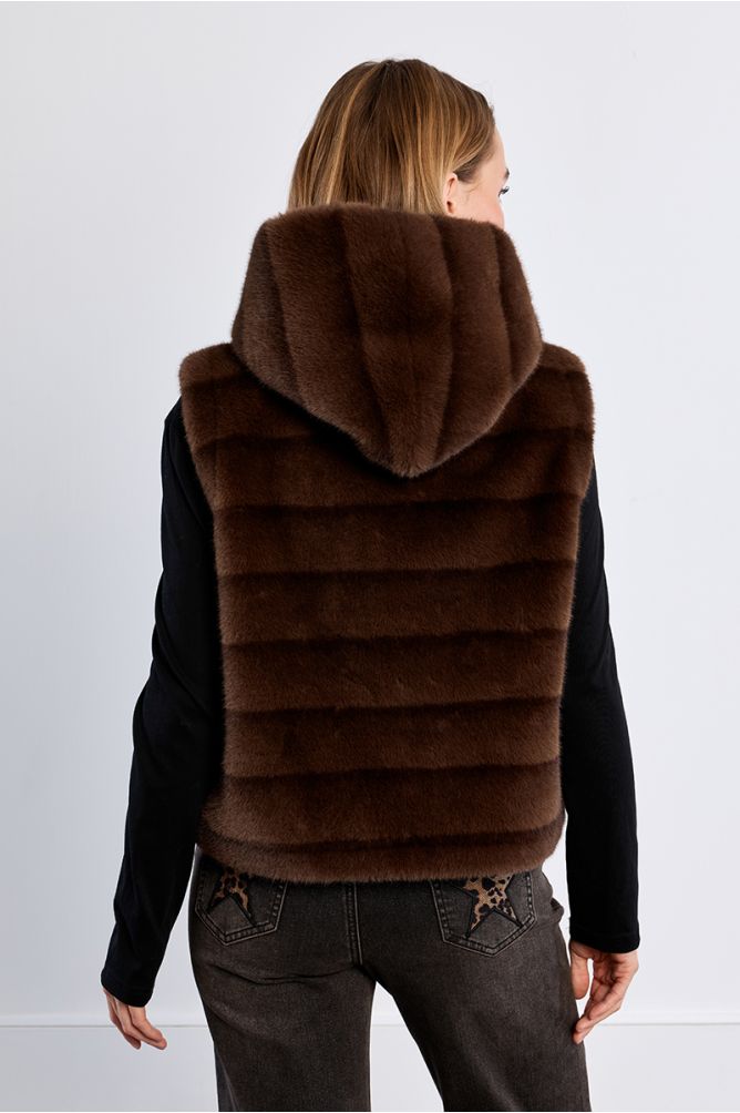 Chaleco der mujer de peluche con capucha