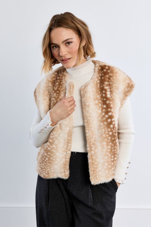 Veste sans manches, imitation fourrure, faon