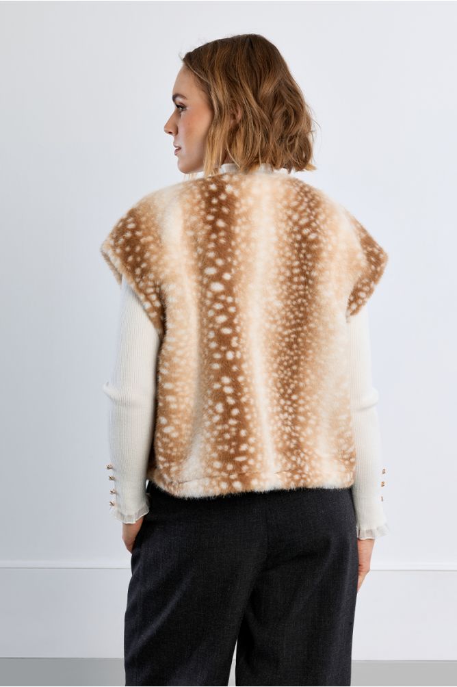 Veste sans manches, imitation fourrure, faon