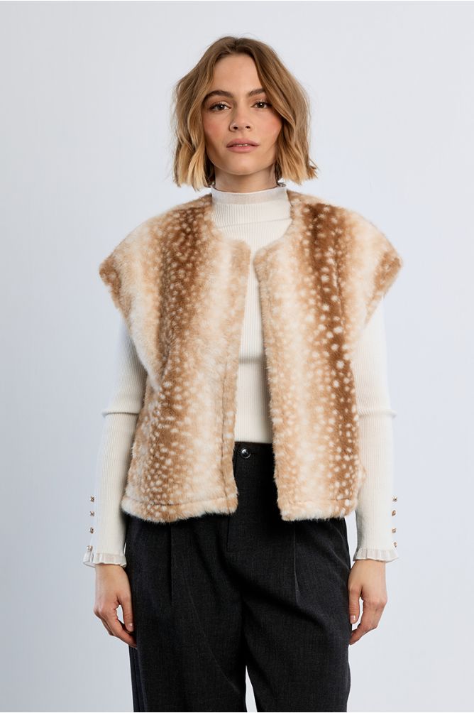 Veste sans manches, imitation fourrure, faon