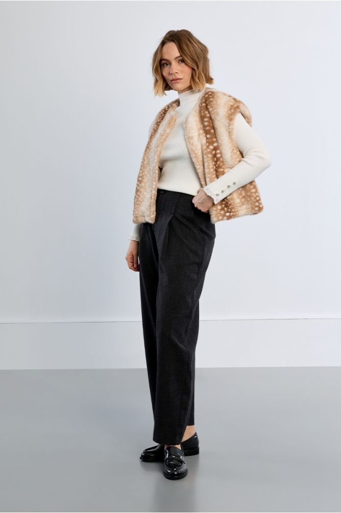 Veste sans manches, imitation fourrure, faon