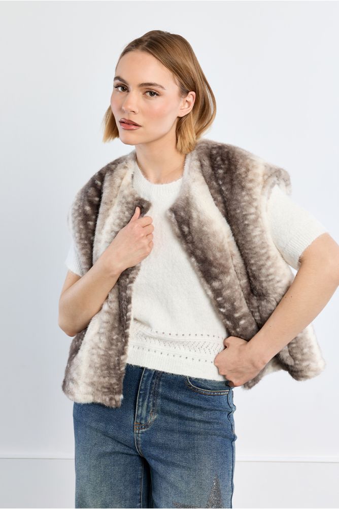 Veste sans manches, imitation fourrure, faon