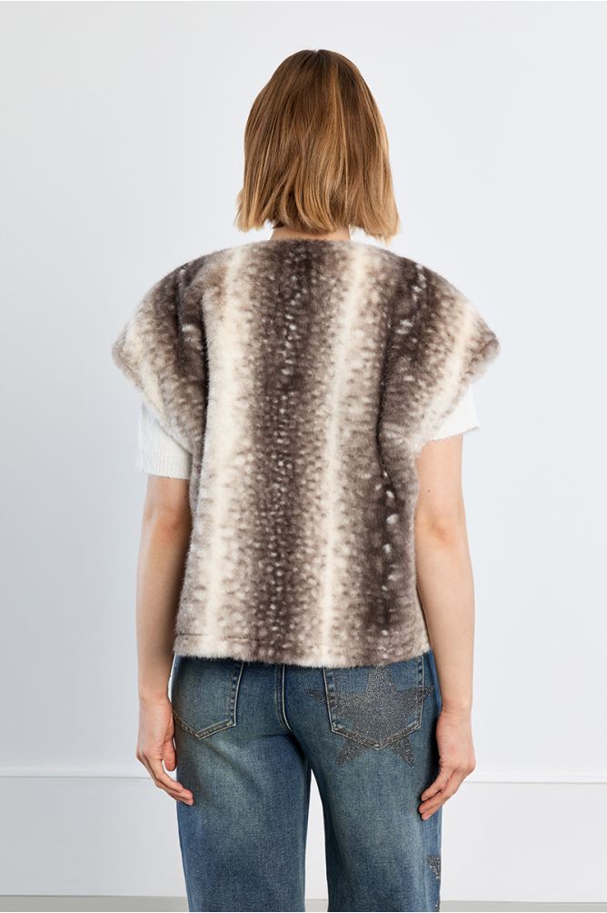Veste sans manches, imitation fourrure, faon