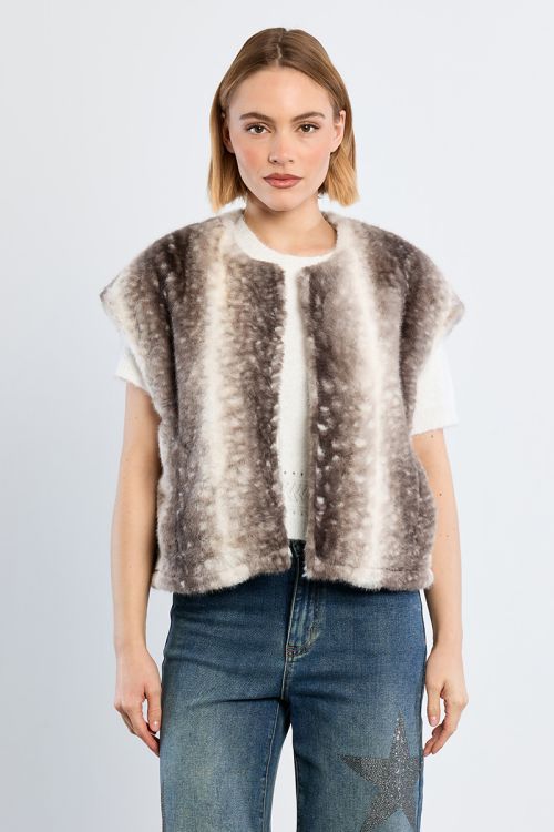 Veste sans manches, imitation fourrure, faon