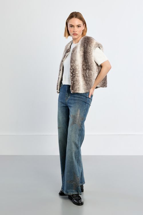 Veste sans manches, imitation fourrure, faon