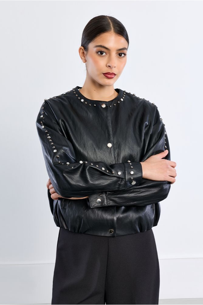 Veste oversize en similicuir, cloutée