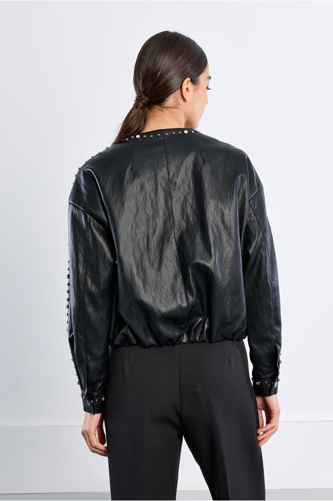 Veste oversize en similicuir, cloutée
