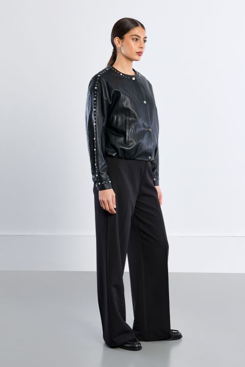 Oversized faux leather jacket, studded